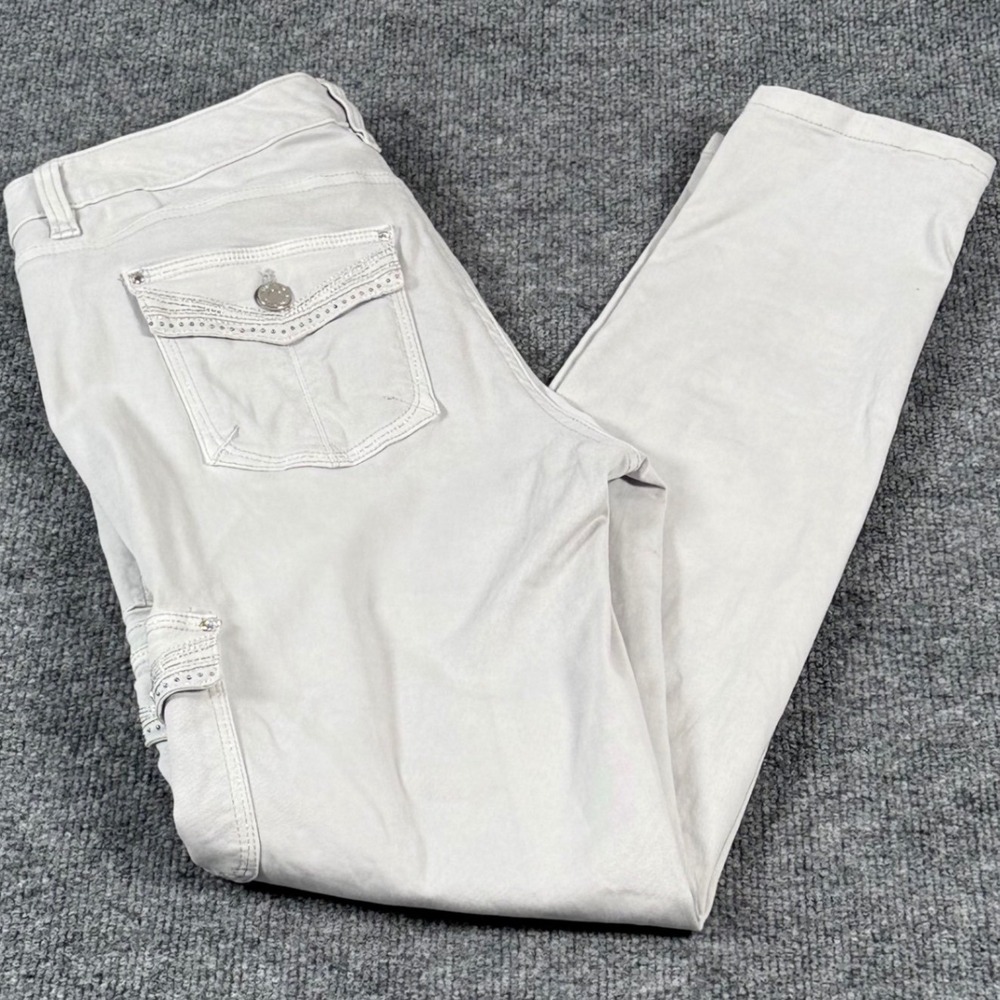 WHBM Size 4 Pale Gray Cargo Pants Women Embellished Pockets Utility Sparkle Glam
